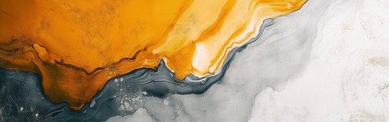 Leinwandbilder - Minimalist amber and gray contrasting tones dissolve, blend, and merge in abstract swirls and patterns, creating a modern design.