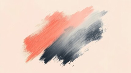 Poster - Abstract negative space design featuring a bold paint stroke effect with vibrant coral and grayscale tones on a pale background