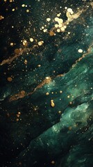 Aufkleber - Emerald Green and Gold Sparkle Texture - Luxurious Abstract Design with Glittering Dots and Fluid Lines for Wallpaper, Backgrounds
