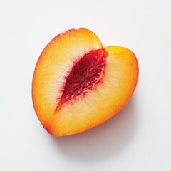 Aufkleber - Vibrant Half Peach Slice: Orange Fruit with Textured Skin and Deep Red Core on White Backdrop