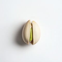 Aufkleber - Single Pistachio Nut: Beige Shell Partially Open, Revealing Green Nut Inside on White Background