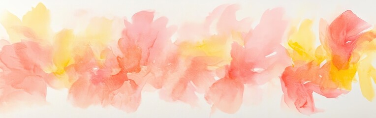 Leinwandbilder - Ethereal watercolor strokes in coral, pink, sunshine yellow, soft abstract painting on canvas, tranquil and dreamy background