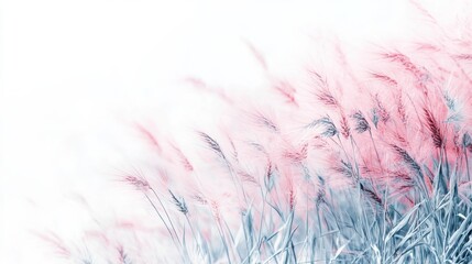 Aufkleber - Pastel pink grass with subtle blue highlights creating a dreamy, ethereal landscape, perfect for spring or summer concepts.