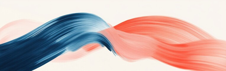 Fototapete - Minimalist pencil strokes composition with smooth transitions and flowing curves in coral red and navy blue on a cream background