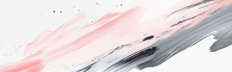 Fototapete - Abstract Brushstroke Art: Delicate Pink and Gray Paint Texture with Modern, Minimalist Design Elements on White Background