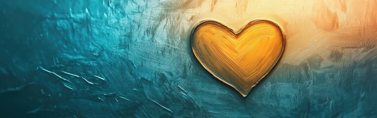 Poster - Oil Painting of a Golden Heart: Warmth, Love, and Texture Art for Decorative Design
