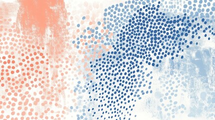 Leinwandbilder - Pastel Abstract Pattern with Coral and Blue Dots - Modern Background with Hand-Painted Texture