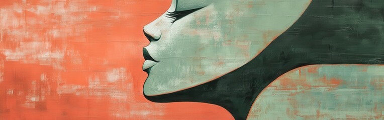 Poster - Abstract silhouette of a face in profile painted on canvas with bold brushstrokes and a muted color palette