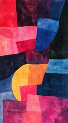 Poster - Vibrant Watercolor Palette with Bold Crimson, Magenta, Azure, and Golden Hues, Abstract Pattern
