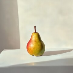 Poster - Fresh Pear Still Life: Yellow-Green Fruit on Table with Sunlight - Detailed Studio Shot