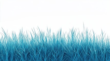 Leinwandbilder - Seamless Row of Tall Vibrant Blue Grass Against White Backdrop - Serene Nature Background for Web Design and Mockups