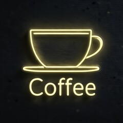 Fototapete - Coffee Neon Sign: A Glowing Cup of Warmth on a Dark Background, Inviting You to Start Your Day.