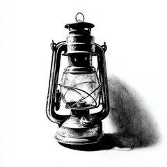 Poster - Vintage Kerosene Lantern in Monochrome: A Timeless Source of Light and Illumination on a White Background