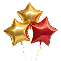 Poster - gold and red star shaped balloons isolated on white background png