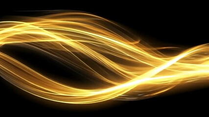 Poster - Flowing golden light trails creating mesmerizing wave patterns on black background