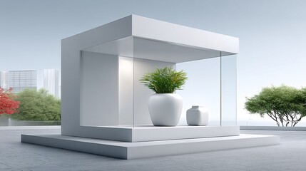 Poster - Square blank ad poster on a glass wall in urban setting, front perspective, high-resolution detail, empty clean area, no watermark