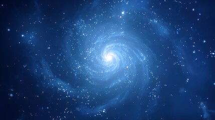 A spiraling galaxy in a deep blue cosmic expanse.