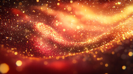 Poster - Abstract red and gold background with flowing lines effect, golden waves against a fiery red dynamic background, luxury design with golden element and shining light effect decoration.