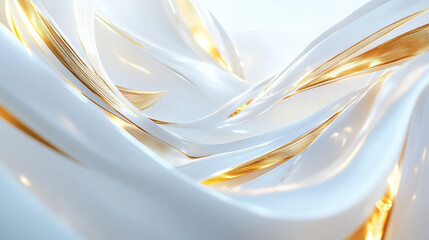Fototapete - A white and gold swirl with a shiny, reflective surface design, Elegant and sophisticated white and gold background with a luxurious and timeless aesthetic, Multitier gold podium with dynamic shapes,.