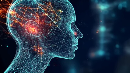 Wall Mural - Digital representation of a human head with neural data