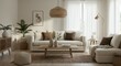 © SRD - Serene Minimalist Living Room Design Neutral Tones, Natural Light, and Comfortable Furnishings