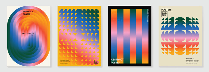 Aufkleber - Abstract vibrant gradient background vector. Retro cover template with shapes, 70s colorful and liquid color. Modern wallpaper design perfect for social media, idol poster, photo frame.