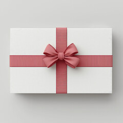 Poster - White gift box with pink ribbon and bow, isolated on light background, perfect for celebrations, birthdays, or romantic occasions, conveying elegance and joy