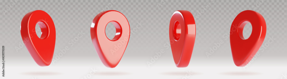 3D map pins set isolated on transparent background. Vector realistic ...