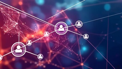 Poster - Dynamic digital network with glowing connections and user iconography