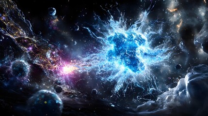 Poster - Dynamic cosmic explosion outer space digital artwork celestial environment abstract viewpoint energy concept