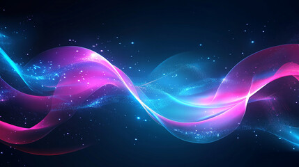 Poster - Waves of purple and blue intertwine gracefully, Dark blue abstract background with ultraviolet neon glow, blurry light lines, Abstract sky blue wave background digital art and flowing design.