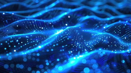Poster - Wonderful picture of blue light wave, sparkling particles scattered across space background, create abstract bokeh effect perfect for designs that aim to evoke a sense of energetic and fantasy. AIG53.