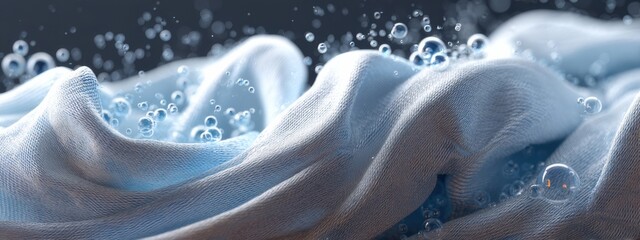 Poster - Soft fabric emerges from splashing water, creating bubbles in a gentle wave at a serene location during daylight hours