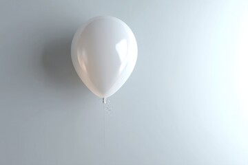 Poster - White balloon floating against a soft gray background, creating a serene and minimalistic atmosphere in a simple setting