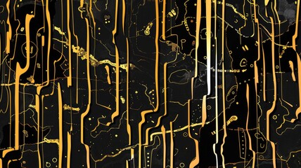 Fototapete - Explore a captivating abstract pattern featuring glitchy lines and broken shapes in striking yellow and black tones, perfect for modern design projects.