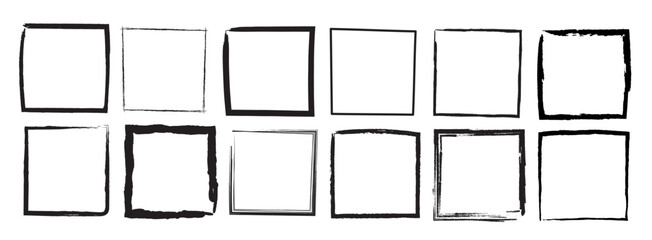 Poster - Hand drawn square set, Square Grunge badge brush, frame border square shapes, grunge text boxes, vector illustrator