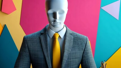 Poster - Abstract mannequin in office setting with geometric background