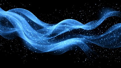 Wall Mural - Abstract blue waves with sparkles on black background