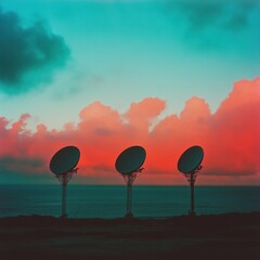 Poster - Cybersecurity Horizon Cinematic Satellite Network Visualization - Geopolitical Intelligence Infrastructure in Neon Sunset Aesthetic