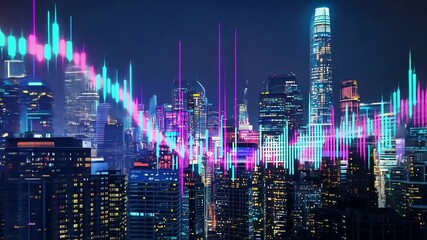 Poster - Financial data overlay on night cityscape