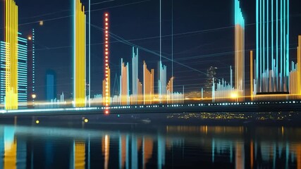 Poster - abstract city skyline at night reflected in water