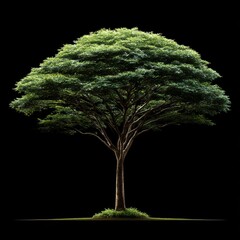 Poster - Isolated Majestic Tree: A Verdant Specimen Standing Tall Against the Void of Darkness in Stark Contrast
