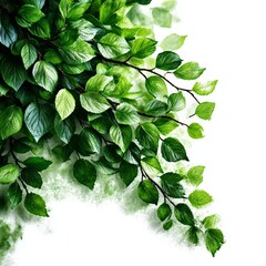 Poster - Lush Green Foliage Cascading Down, Featuring Detailed Leaf Texture and a Soft, Airy Aesthetic on a Clean White Backdrop
