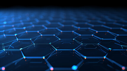 Poster - Hexagonal molecular structure: A detailed depiction of interconnected hexagonal structures, forming a complex molecular network against a dark backdrop.