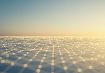 Poster - Abstract network background with connected dots and lines on horizon