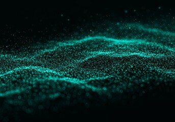 Poster - Abstract teal digital wave background with flowing particles and light effect