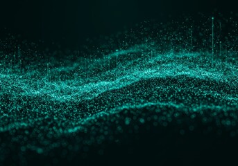 Poster - Abstract teal network background with connected dots and lines design