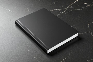 Poster - Black book mockup on dark marble background.