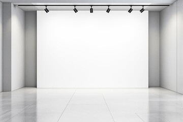 Aufkleber - Blank white exhibition wall with spotlights in modern gallery space.