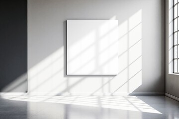 Aufkleber - Blank canvas on a bright wall with sunlight casting shadows.